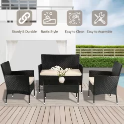 FDW Patio Furniture Set 4 Pieces Outdoor Rattan Chair Wicker Sofa Garden Conversation Bistro Sets for Yard, Pool or Backyard