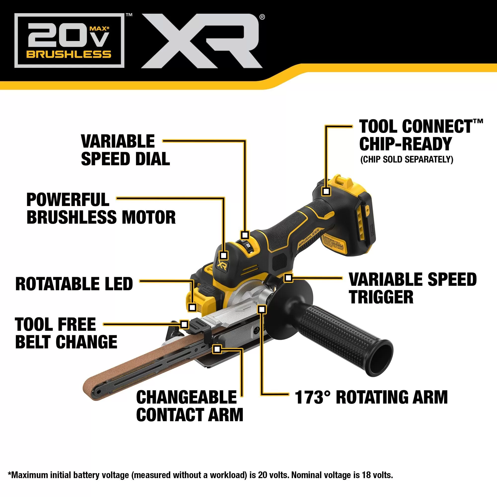 DEWALT 20V MAX XTREME Cordless Bandfile Power Tool Belt Sander, Bare Tool Only (DCM200B)