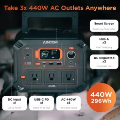AIMTOM Portable Power Station Rebel400, 3x 440W (800W Surge) AC Outlets, 4-Mode LED