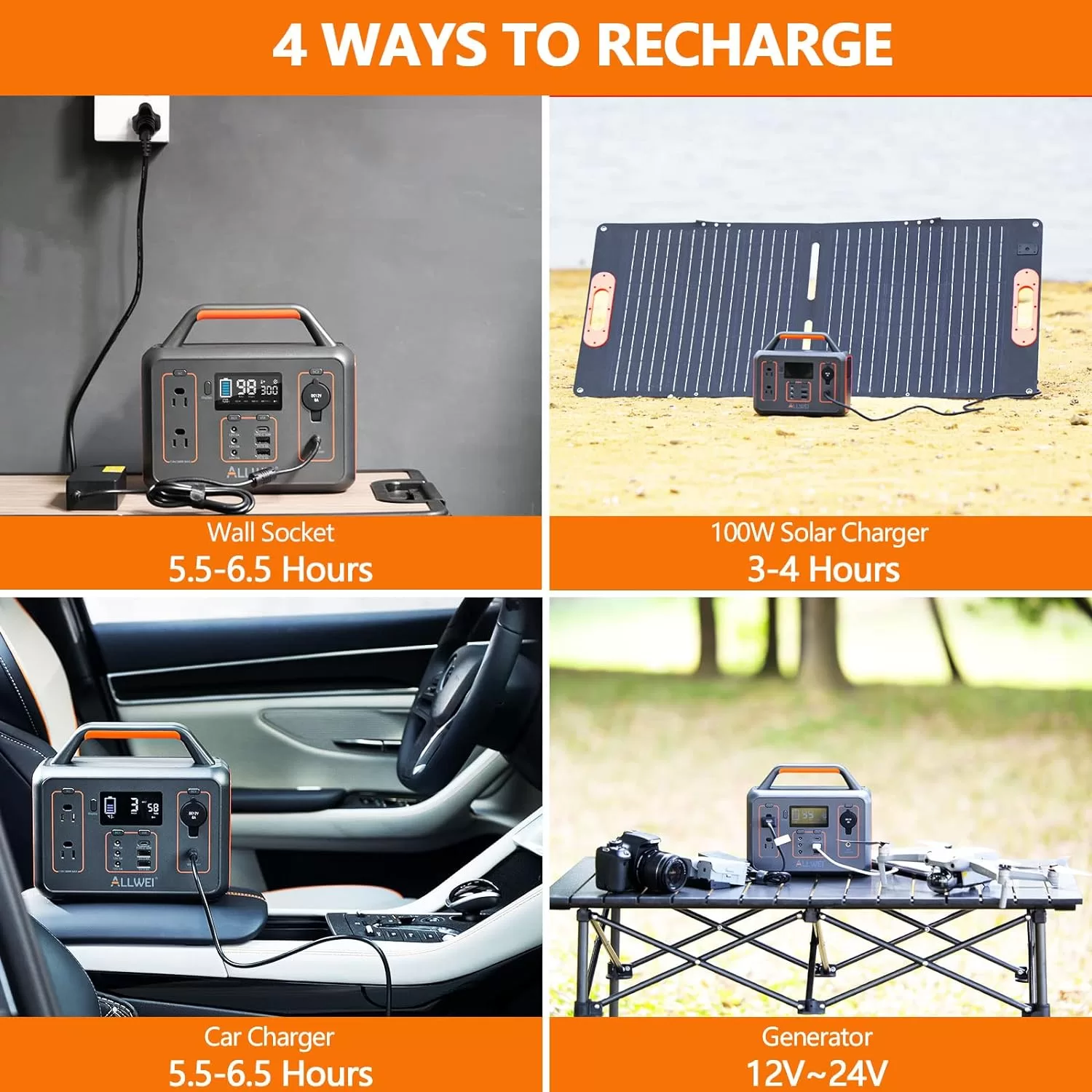 ALLWEI Portable Power Station 300W(Peak 600W), 280Wh Solar Generator with USB-C PD60W