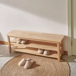 XKZG Storage Bench Wooden Shoe Bench Simple Style Wood Entryway Bench Shoe Rack (Natural,47.2