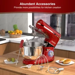 KUCCU Stand Food Mixer, 6.5 Qt 660W, 6-Speed Tilt-Head , Kitchen Electric Mixer with Stainless Steel Bowl (6.5-QT, Red)