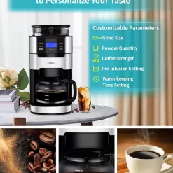 10-Cup Programmable Grind & Brew Coffee Maker with Built-In Burr Grinder, Large 1.5L Water Tank, Keep Warm Plate