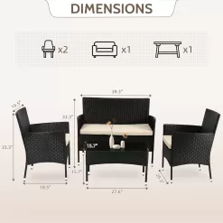 FDW Patio Furniture Set 4 Pieces Outdoor Rattan Chair Wicker Sofa Garden Conversation Bistro Sets for Yard, Pool or Backyard