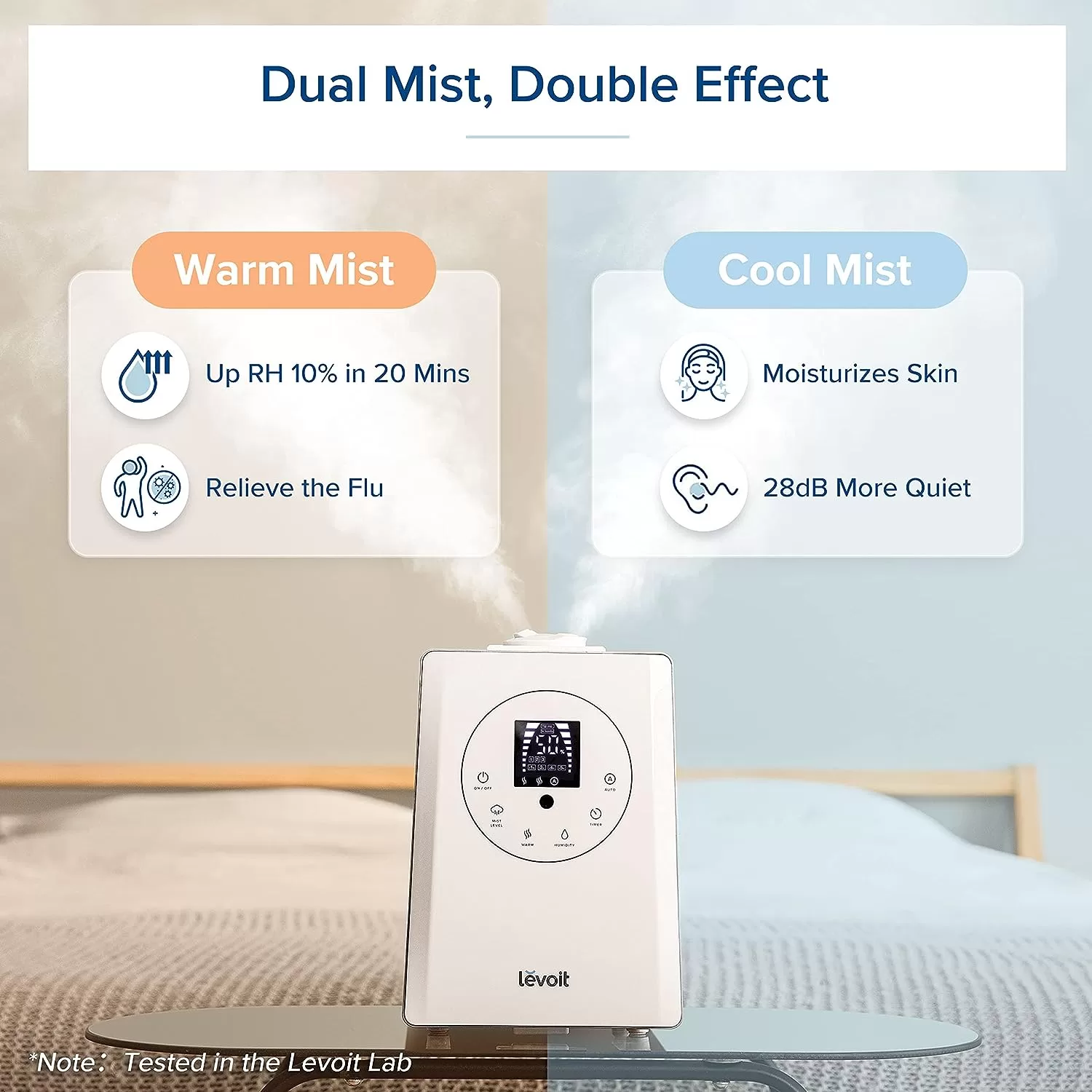 LEVOIT Humidifiers for Bedroom Large Room Home, 6L Warm and Cool Mist Ultrasonic Air Vaporizer, White