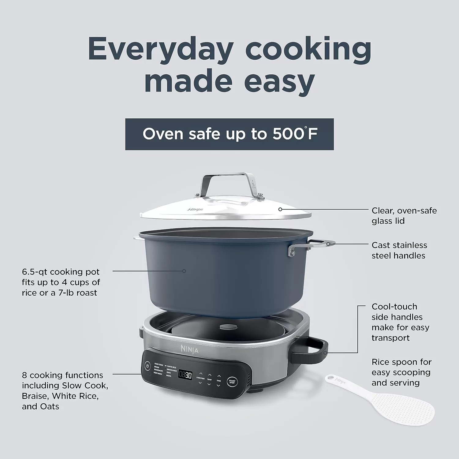 Ninja MC1101 Foodi Everyday Possible Cooker Pro, 8-in-1 Versatility, 6.5 QT, Midnight Blue