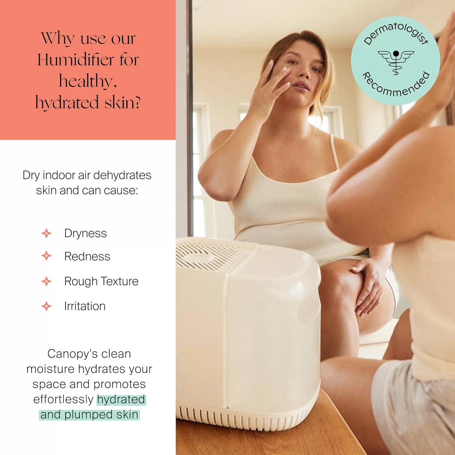 Canopy Bedside Humidifier, White Humidifier, 36 HR Run Time, 2.5L Capacity