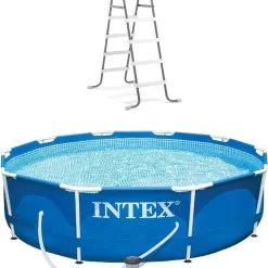 Intex 10ft x 30in Metal Frame Above Ground Pool & Intex Steel Frame Pool Ladder