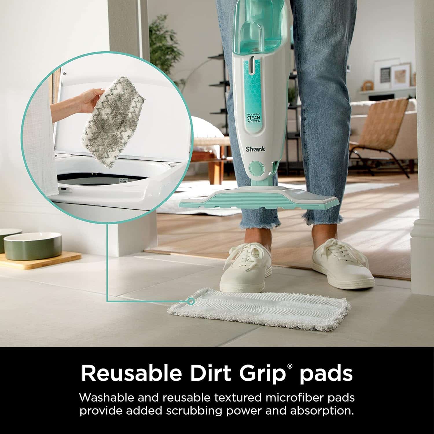 Shark S1000 Steam Mop with 2 Dirt Grip Pads, Lightweight, White/Seafoam - Image 7
