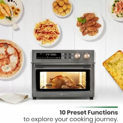 VAL CUCINA Infrared Heating Air Fryer Toaster Oven, Extra Large Countertop Convection Oven 10-in-1 Combo, Metalic Gray Color