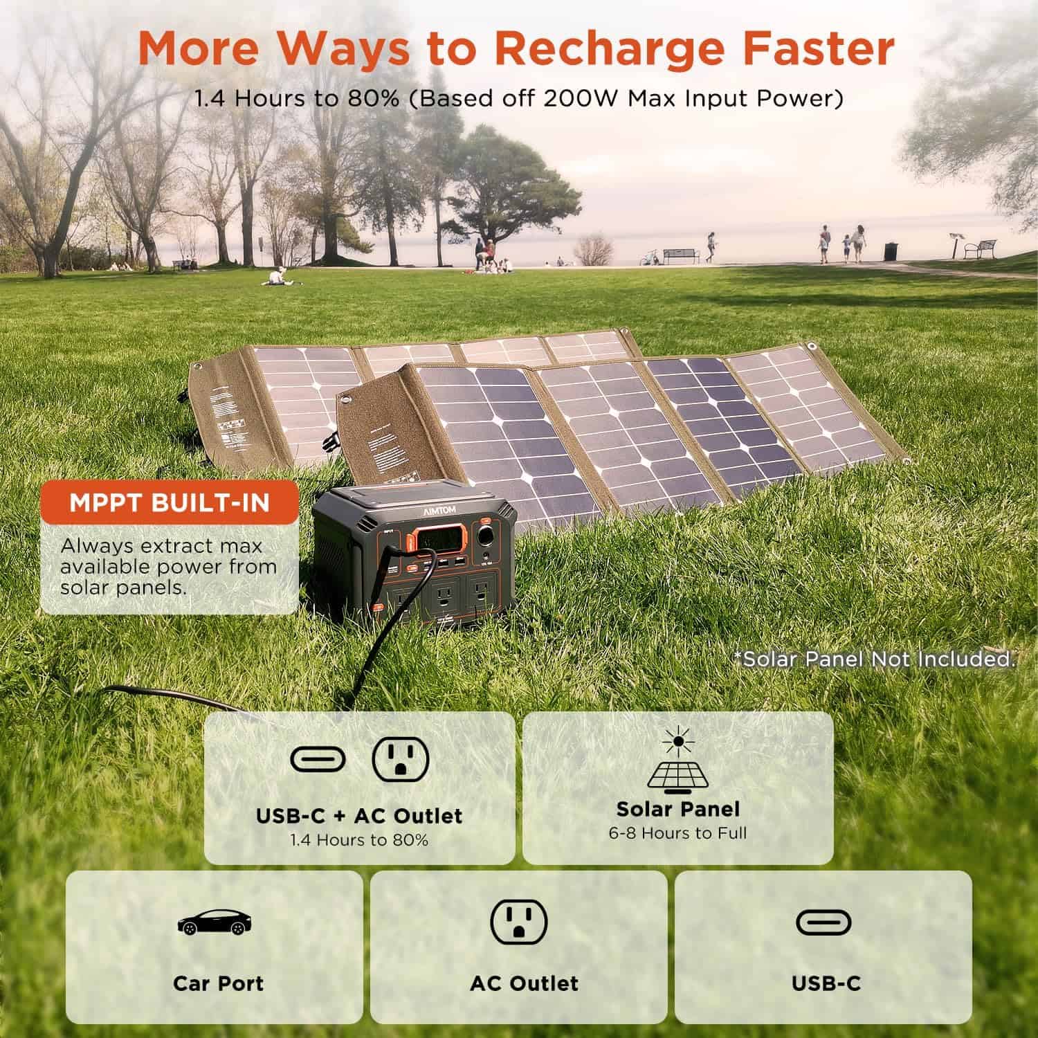 AIMTOM Portable Power Station Rebel400, 3x 440W (800W Surge) AC Outlets, 4-Mode LED