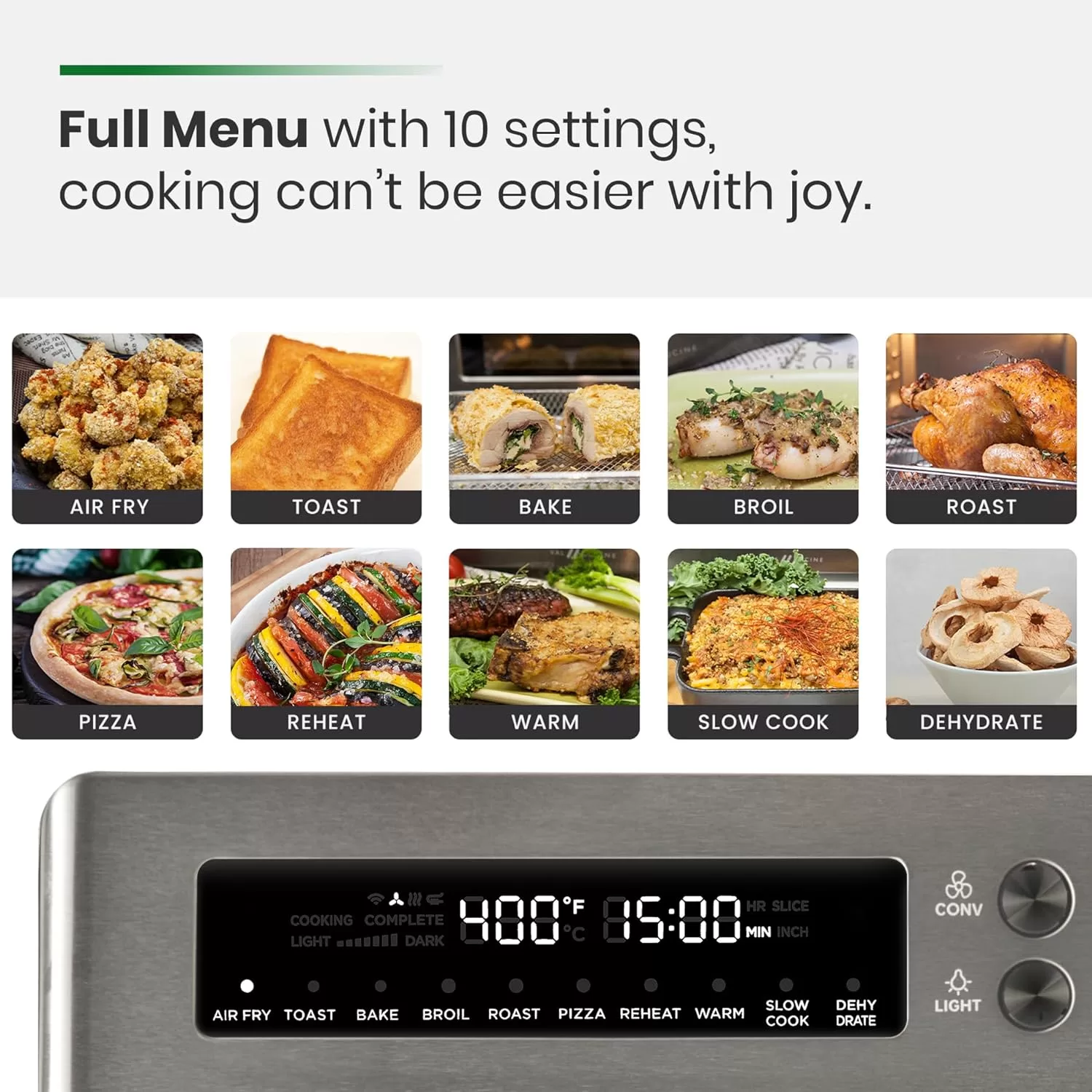 VAL CUCINA Infrared Heating Air Fryer Toaster Oven, Extra Large Countertop Convection Oven 10-in-1 Combo, Metalic Gray Color