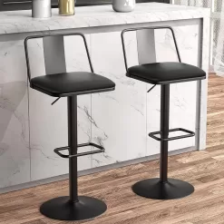 Metal Swivel Barstools Set of 2, Enlarged PU Leather Seat with Metal Back