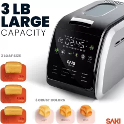 SAKI 3 LB Large Bread Maker Machine, 12-in-1 Programmable Large Bread Machine