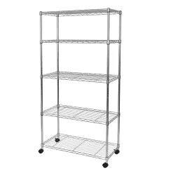 Seville Classics 5-Tier Wire Shelving with Wheels, 5-Tier, 30"" W x 14"" D (NEW MODEL), Chrome Plating, Plated Steel