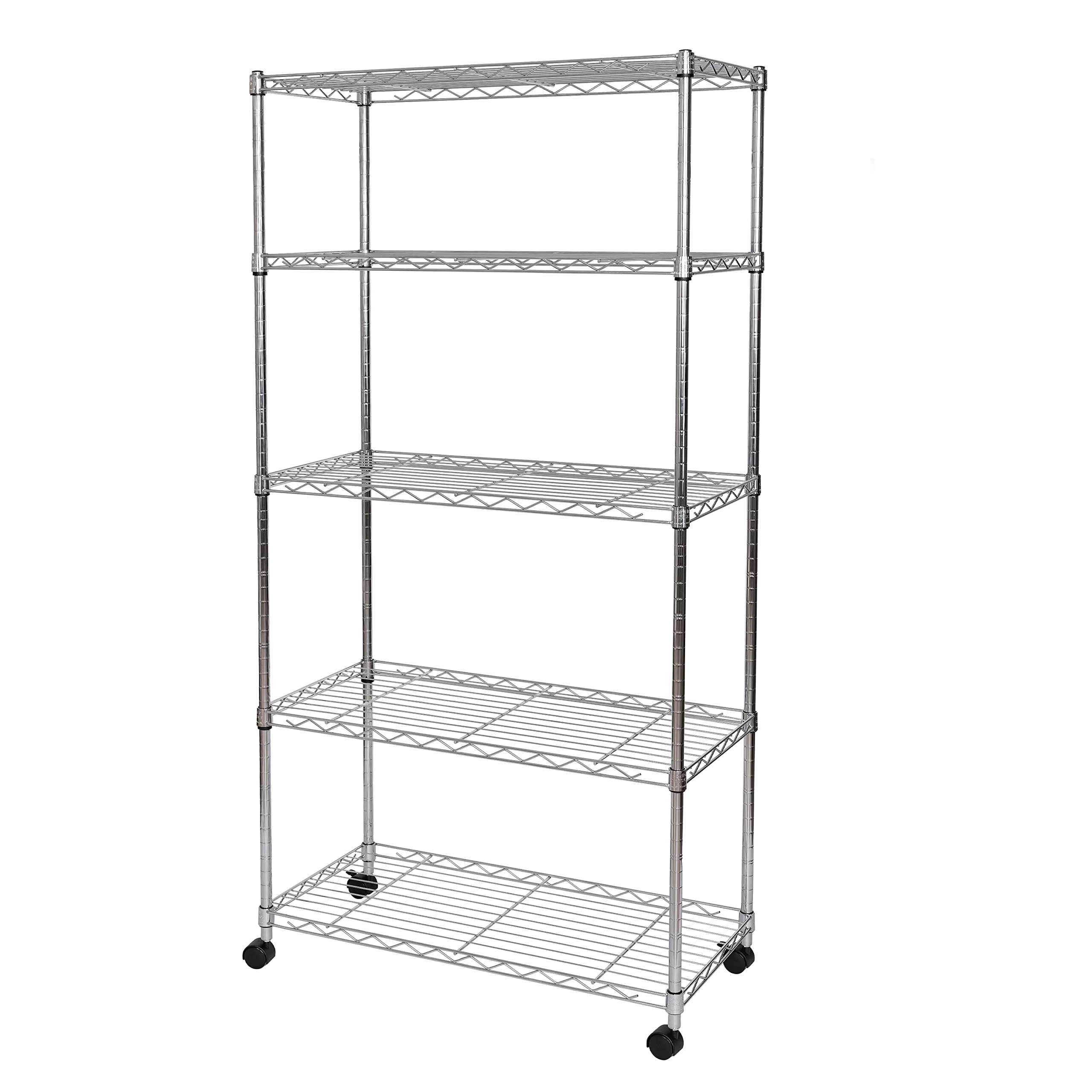 Seville Classics 5-Tier Wire Shelving with Wheels, 5-Tier, 30"" W x 14"" D (NEW MODEL), Chrome Plating, Plated Steel
