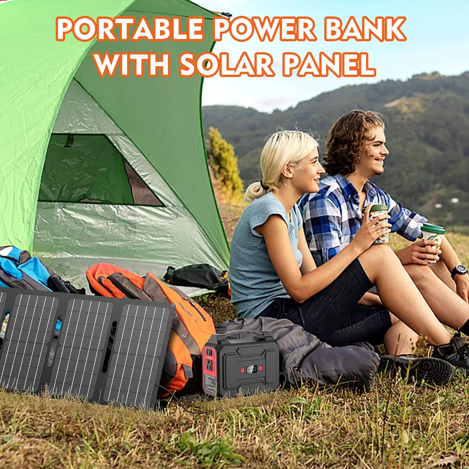 Apowking 146Wh Portable Power Bank with AC Outlet & 40W Foldable Solar Panel