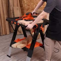 Pony Portable Folding Work Table, 2-in-1 as Sawhorse & Workbench, Load Capacity 1000 lbs-Sawhorse & 500 lbs-Workbench