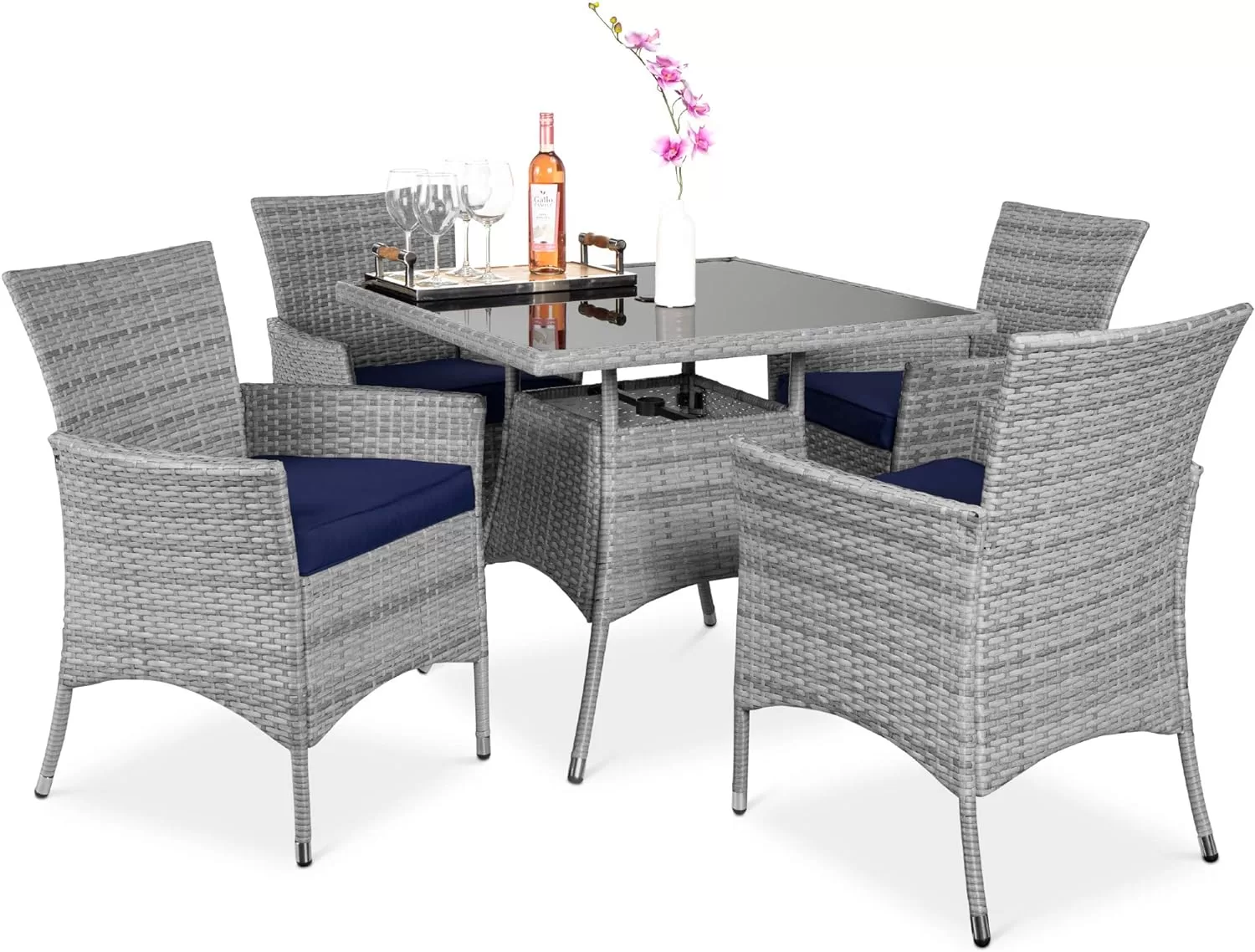 Best Choice Products 5-Piece Indoor Outdoor Wicker Dining Set Furniture - Navy