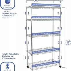 Seville Classics 5-Tier Wire Shelving with Wheels, 5-Tier, 30"" W x 14"" D (NEW MODEL), Chrome Plating, Plated Steel
