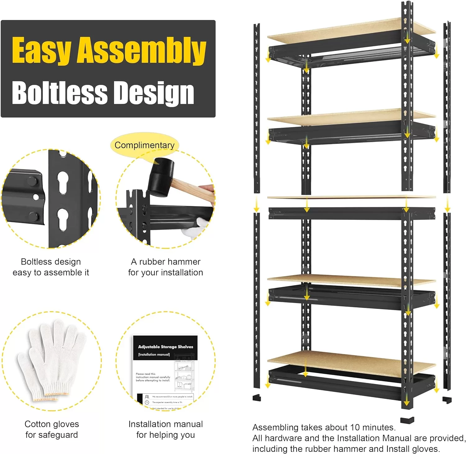 PrimeZone Storage Shelves 5 Tier Adjustable Garage Storage Shelving, 28" x 12" x 59", Black