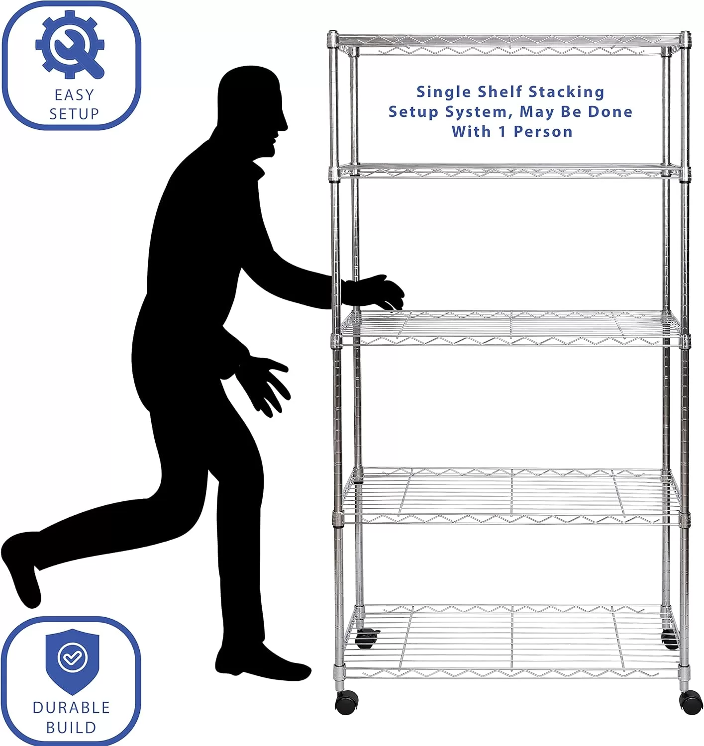 Seville Classics 5-Tier Wire Shelving with Wheels, 5-Tier, 30"" W x 14"" D (NEW MODEL), Chrome Plating, Plated Steel
