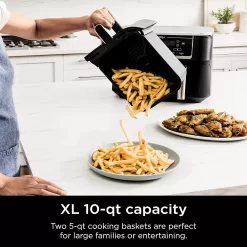 Ninja DZ550 Foodi 10 Quart 6-in-1 DualZone Smart XL Air Fryer with 2 Independent Baskets, Grey