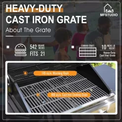 MFSTUDIO 4 Burner Propane Gas BBQ Grill with Porcelain-Enameled Cast Iron Grates and Side Burner, Stainless Steel