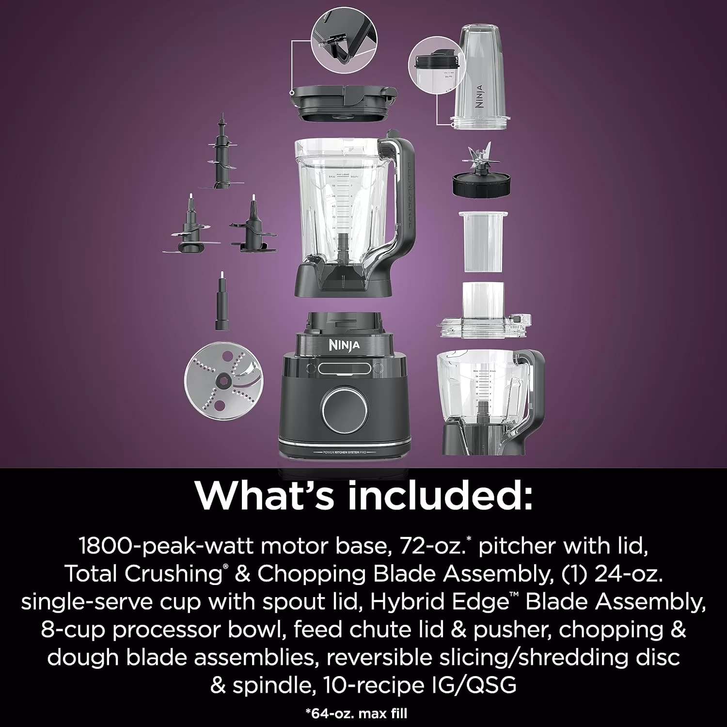 Ninja TB401 Detect Kitchen System Power Blender + Processor Pro, BlendSense Technology, Blender, Chopping & Smoothies, Black