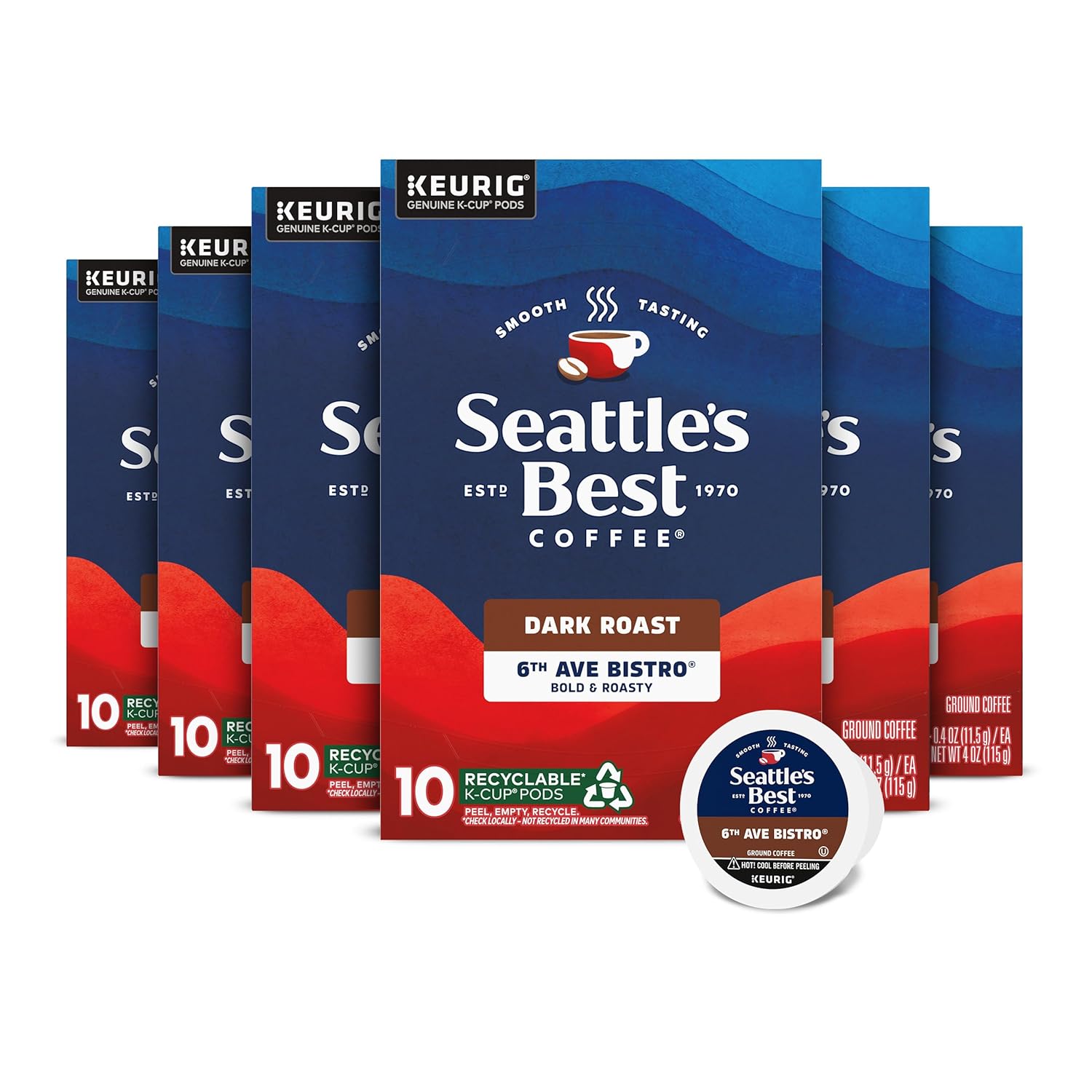 Seattle's Best Coffee 6th Avenue Bistro Dark Roast K-Cup Pods | 10 Count (Pack of 6)