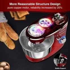 KUCCU Stand Food Mixer, 6.5 Qt 660W, 6-Speed Tilt-Head , Kitchen Electric Mixer with Stainless Steel Bowl (6.5-QT, Red)