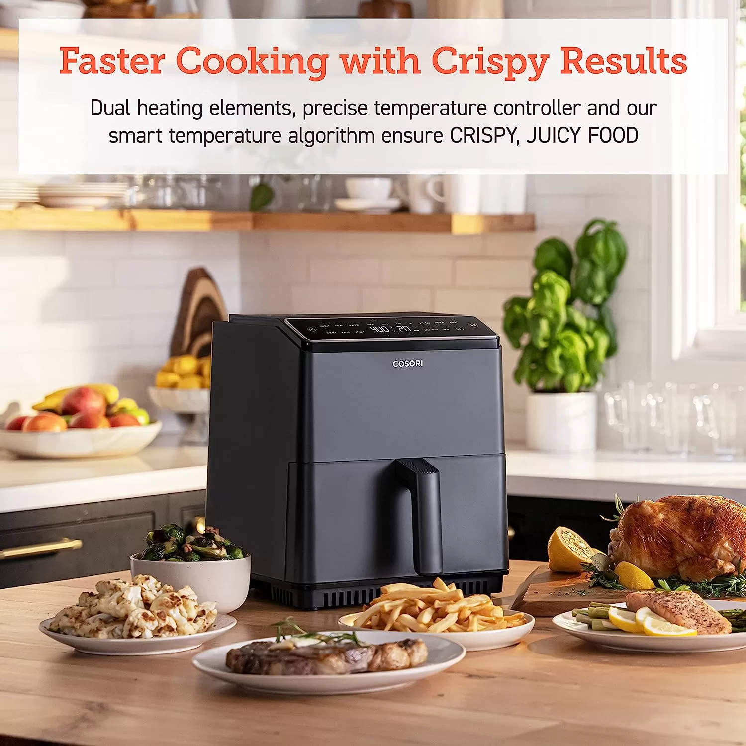 COSORI Pro III Air Fryer Dual Blaze, 6.8-Quart, Precise Temps Prevent Overcooking, 1750W, Dark gray