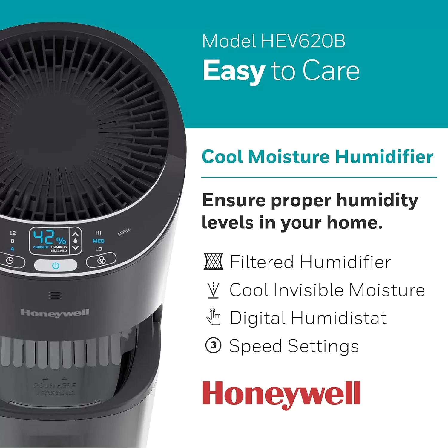 Honeywell Top Fill Tower Humidifier, Digital Humidistat, Black – Cool Mist Humidifier