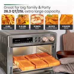 VAL CUCINA Infrared Heating Air Fryer Toaster Oven, Extra Large Countertop Convection Oven 10-in-1 Combo, Metalic Gray Color