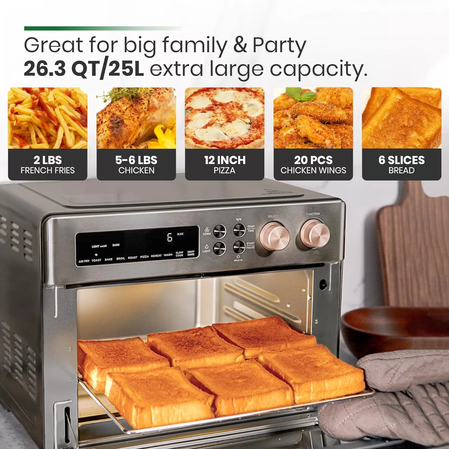 VAL CUCINA Infrared Heating Air Fryer Toaster Oven, Extra Large Countertop Convection Oven 10-in-1 Combo, Metalic Gray Color