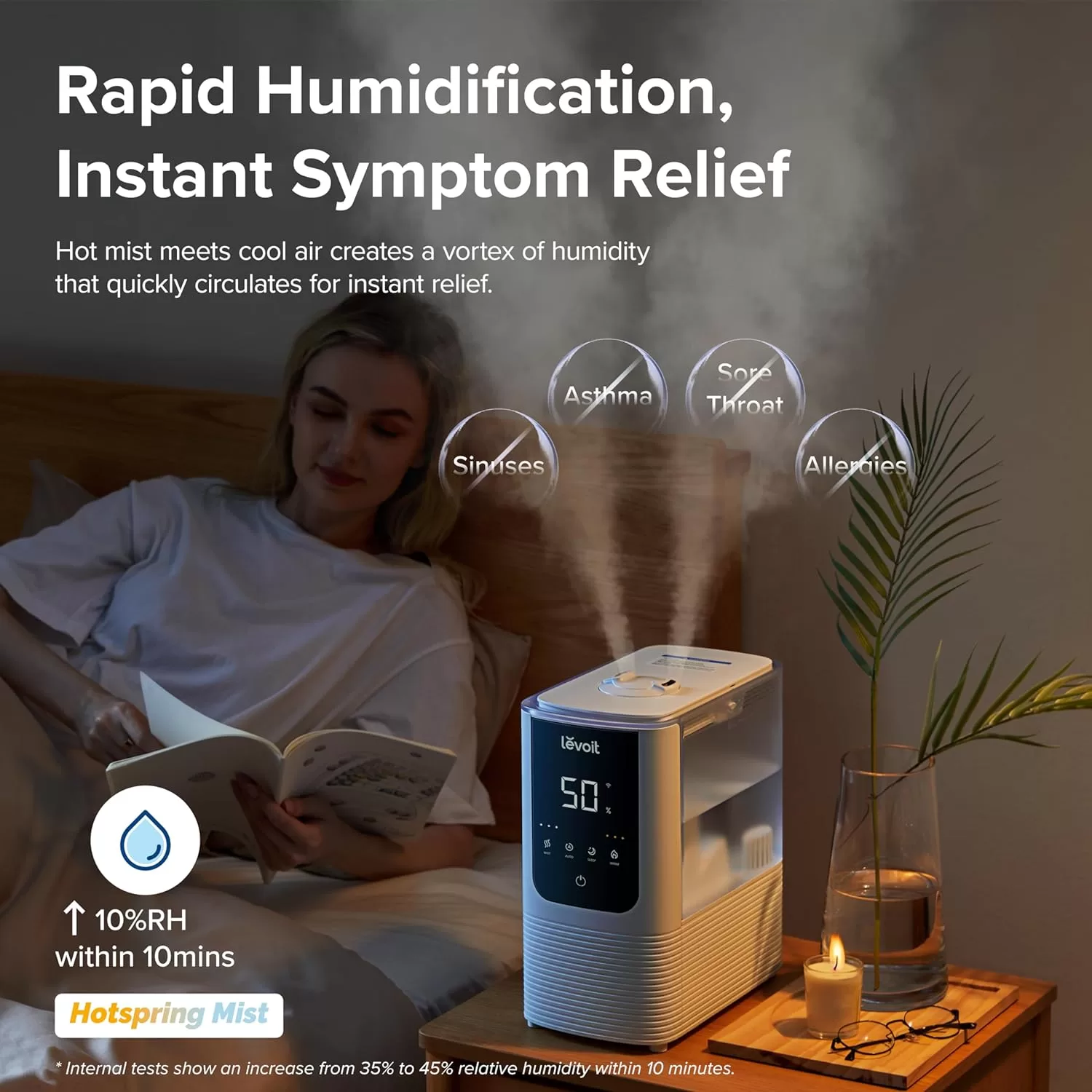 LEVOIT Humidifiers for Bedroom Home, Smart Warm and Cool Mist Air Humidifier for, OasisMist4.5L, White