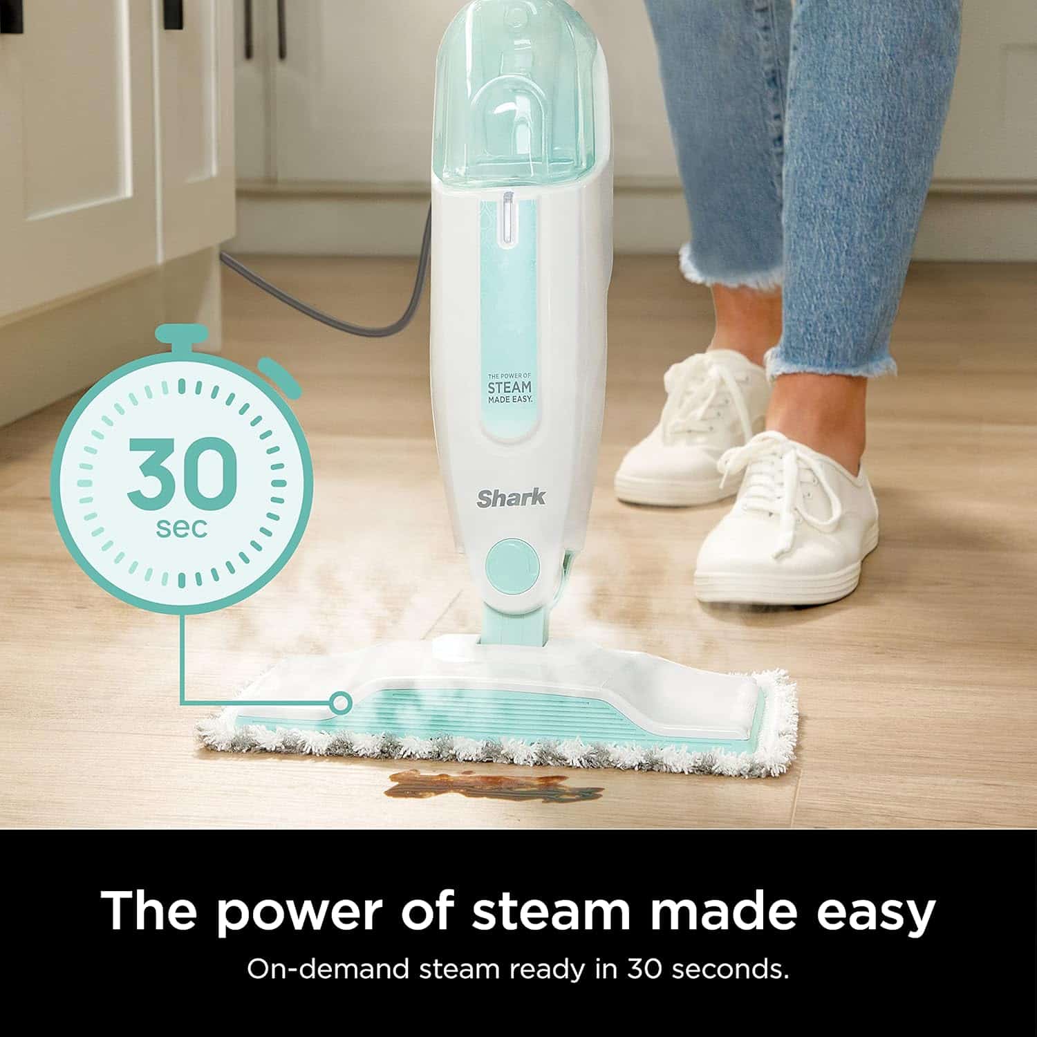 Shark S1000 Steam Mop with 2 Dirt Grip Pads, Lightweight, White/Seafoam - Image 11