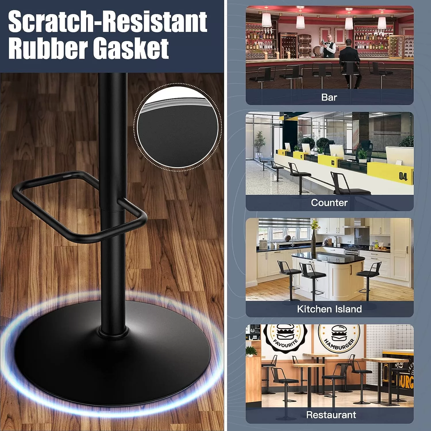 Metal Swivel Barstools Set of 2, Enlarged PU Leather Seat with Metal Back