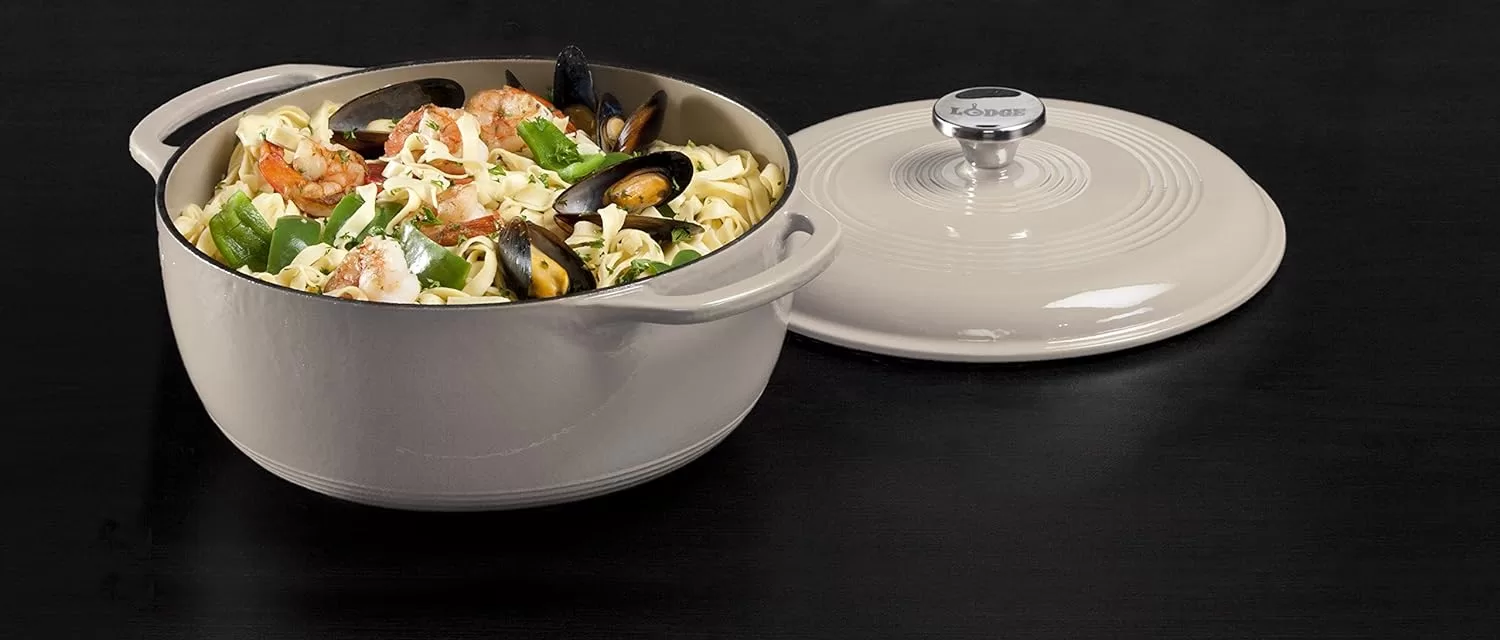 Lodge 6 Quart Enameled Cast Iron Dutch Oven with Lid – Oyster White