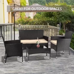 FDW Patio Furniture Set 4 Pieces Outdoor Rattan Chair Wicker Sofa Garden Conversation Bistro Sets for Yard, Pool or Backyard