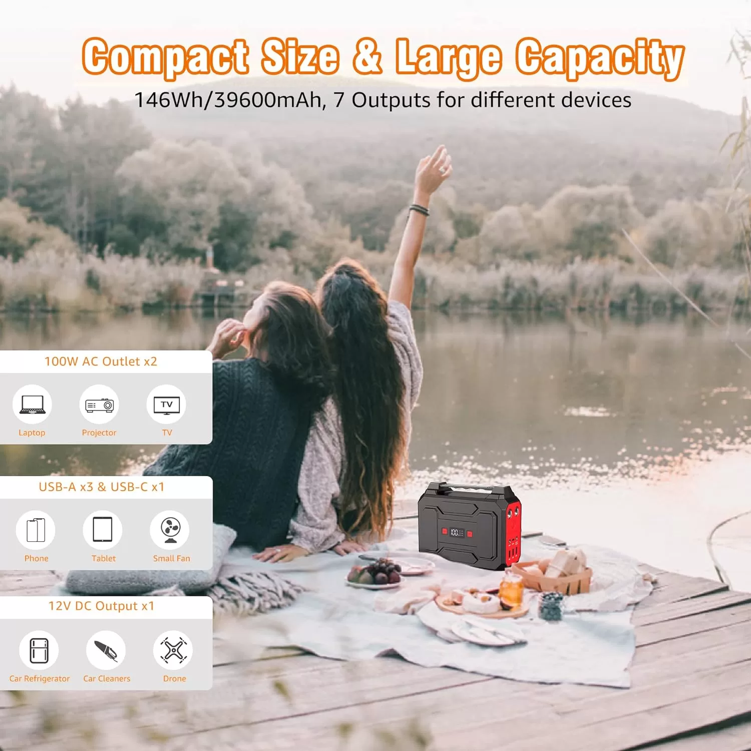Apowking 146Wh Portable Power Bank with AC Outlet & 40W Foldable Solar Panel