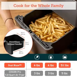 COSORI Pro III Air Fryer Dual Blaze, 6.8-Quart, Precise Temps Prevent Overcooking, 1750W, Dark gray