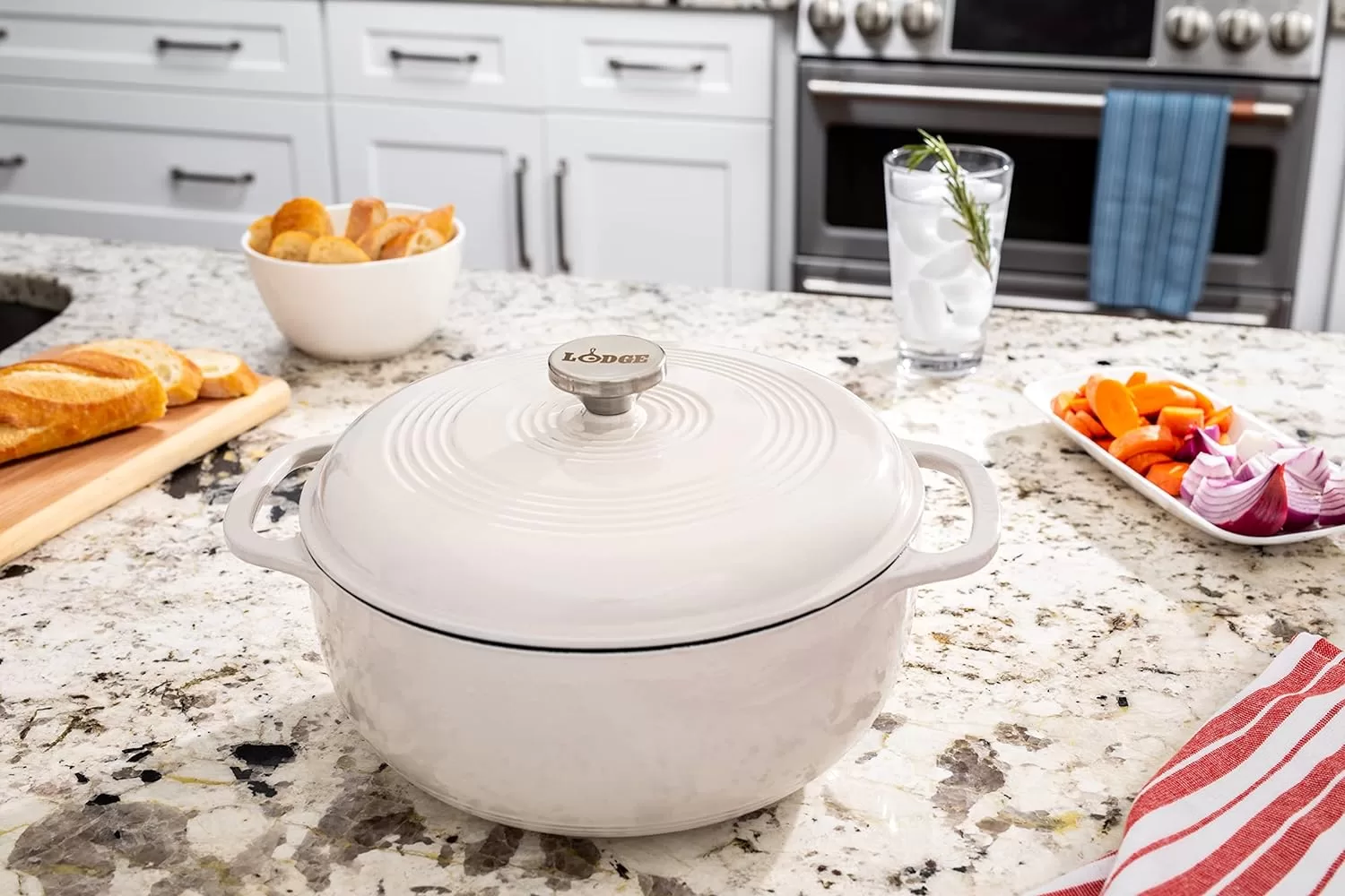 Lodge 6 Quart Enameled Cast Iron Dutch Oven with Lid – Oyster White