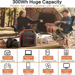 SBAOH Portable Power Station, 300W 296Wh Solar Generator Quick Charge / 110V AC Outlets/DC Ports and LED Flashlight