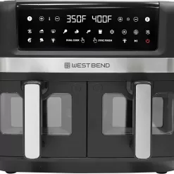 West Bend Air Fryer Dual Basket 10-Quart Capacity, Nonstick Frying Baskets, 1600-Watts, Black