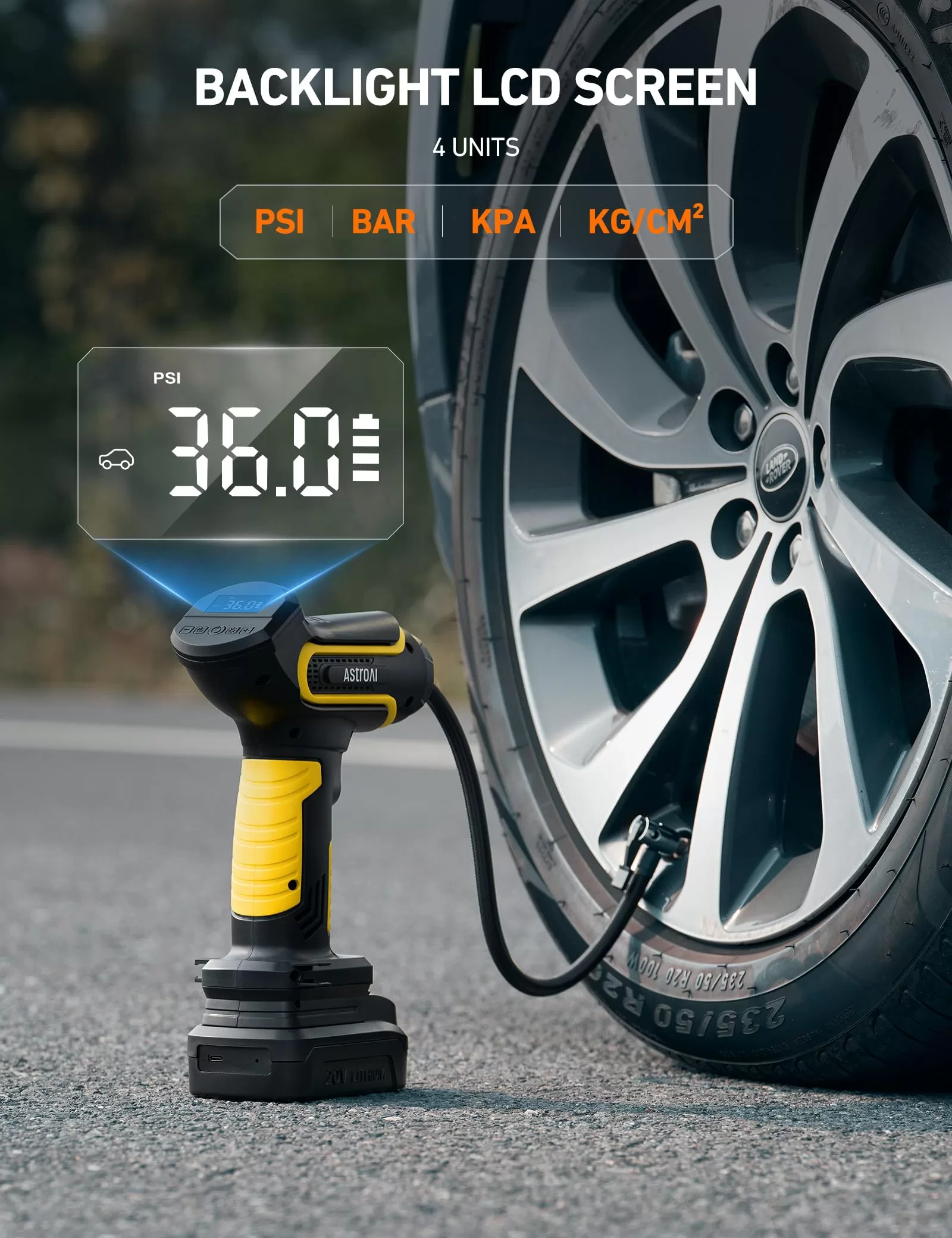 AstroAI Tire Inflator Air Compressor Cordless with 20V Rechargeable Li-ion Battery 150 PSI Portable Handheld Air Pump