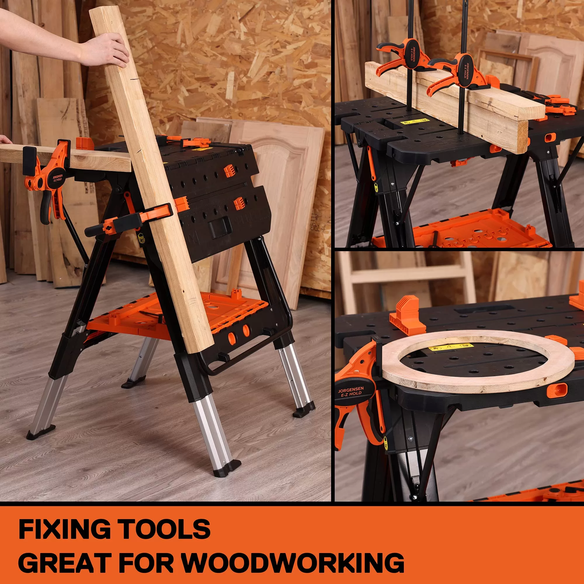 Pony Portable Folding Work Table, 2-in-1 as Sawhorse & Workbench, Load Capacity 1000 lbs-Sawhorse & 500 lbs-Workbench