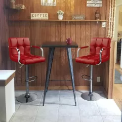 Yaheetech Tall Bar Stools Set of 2 Modern Square PU Leather Adjustable BarStools Counter Height Stools, Red