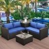 Outdoor PE Wicker Furniture Set 4 Piece Patio Black Rattan Sectional Loveseat Couch Set Conversation Sofa