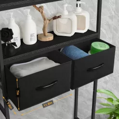 ETELI Over The Toilet Storage Cabinet with Fabric Drawers 3 Tier Bathroom Shelf Over Toilet Space - Black